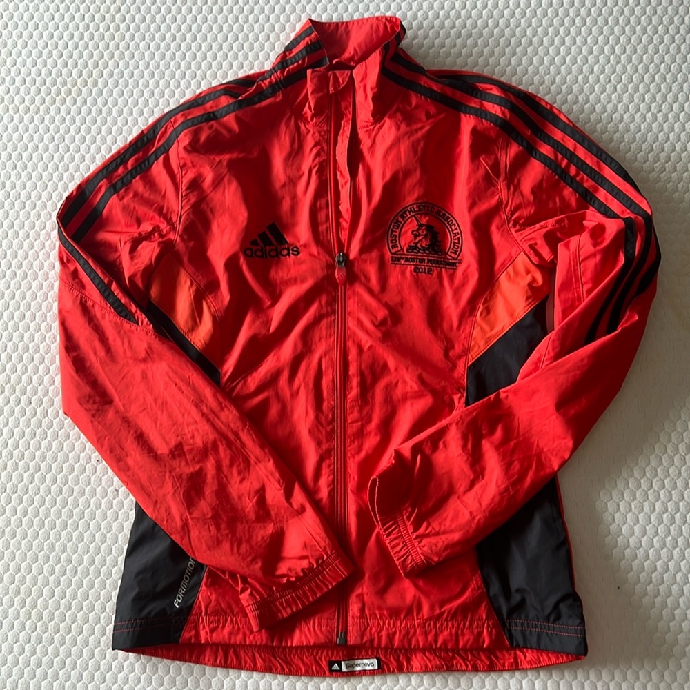 Adidas 2012 26.2 Boston Marathon ClimaPROOF Embroidered Orange Black Jacket. XS.